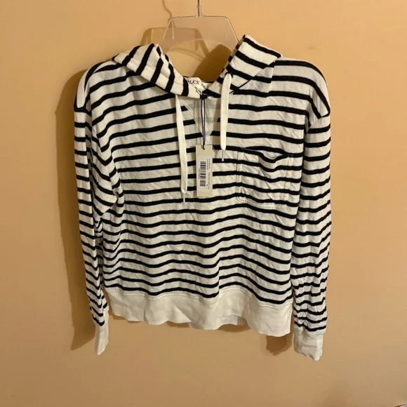 NWT Alex Mill White & Navy Striped Double Weave Hoodie - Picture 3 of 8